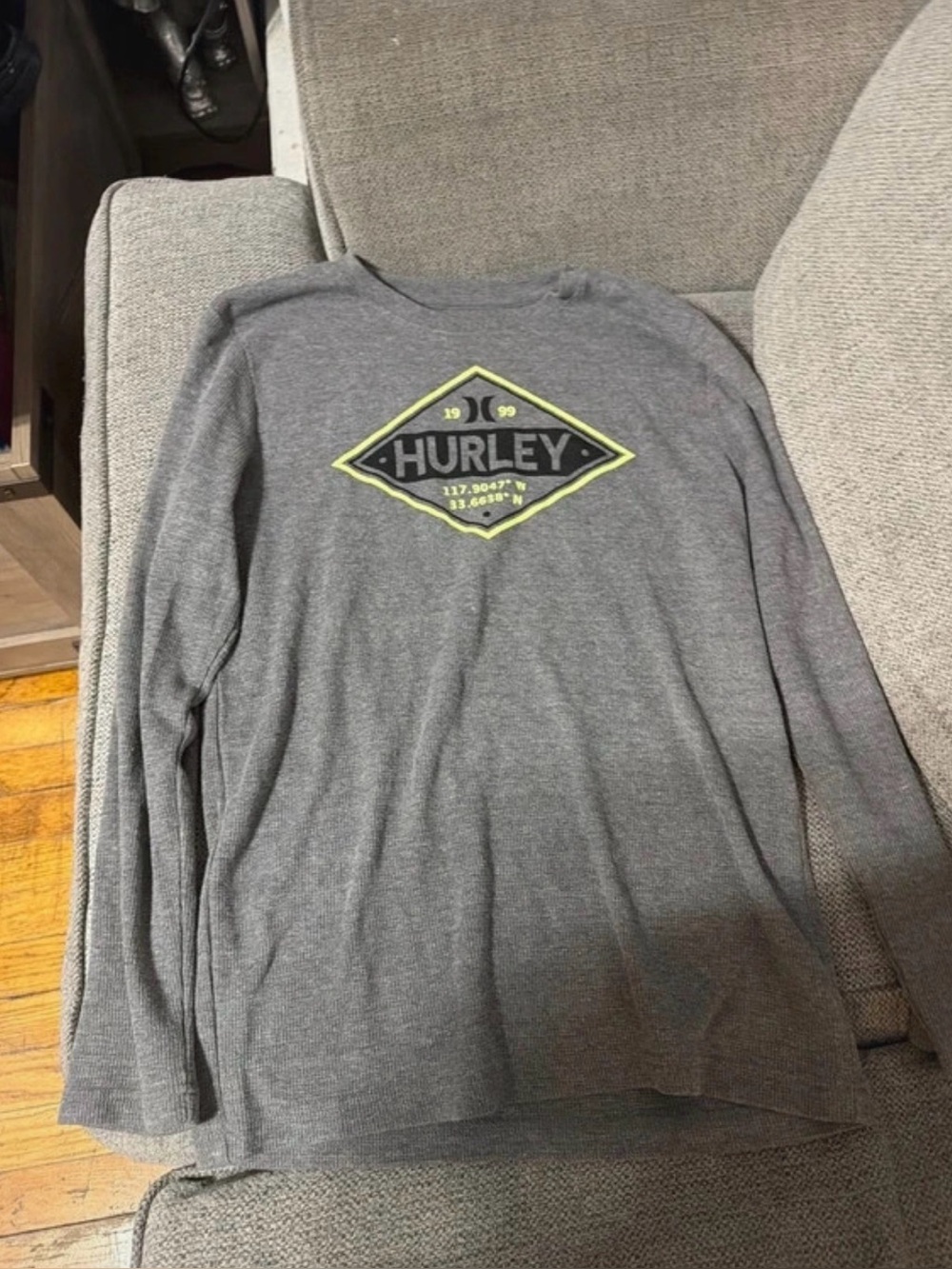 Hurley Gray Crewneck Sweater with Yellow-Trim Logo